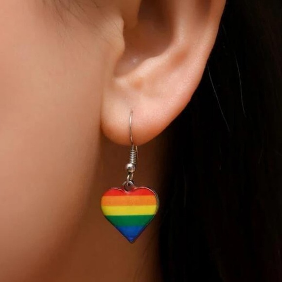GAY PRIDE EARRINGS LBGTQ RAINBOW EARRINGS HEART SHAPED EARRINGS DANGLE LESBIAN - Picture 2 of 9